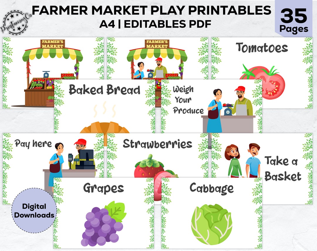 Farmer Market Pretend Play Printables Bundle Kids Pretend Dramatic Play ...