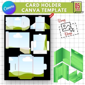 Plantilla editable de Canva para portatarjetas / Portatarjetas de regalo imprimible / Portatarjetas personalizado / Organizador de tarjetas de billetera / Portatarjetas de presentación Canva