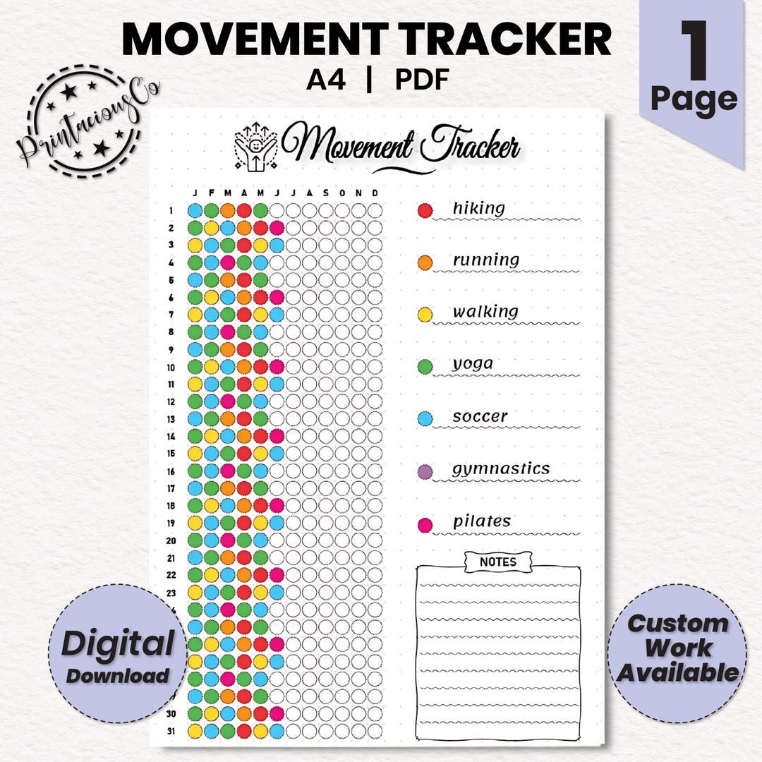 Movement Tracker | Fitness Tracker | A4 Journal Page | Printable ...