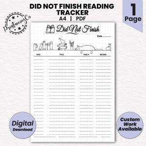Did Not Finish Reading Tracker | A4 Journal Page | Printable Tracker | Book Tracker | Reading Tracker | DNF Tracker | DNF List | Reading Log