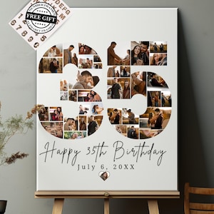 35.Geburtstagszahl Fotocollage | Personalisierte 35 Geburtstagsgeschenk für Sie Canva Frame Vorlagen | 35th Jubiläums Bild Collage