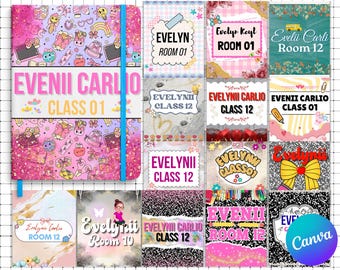Composition Book Cover Designs for Canva 12 Editable Templates Back to ...