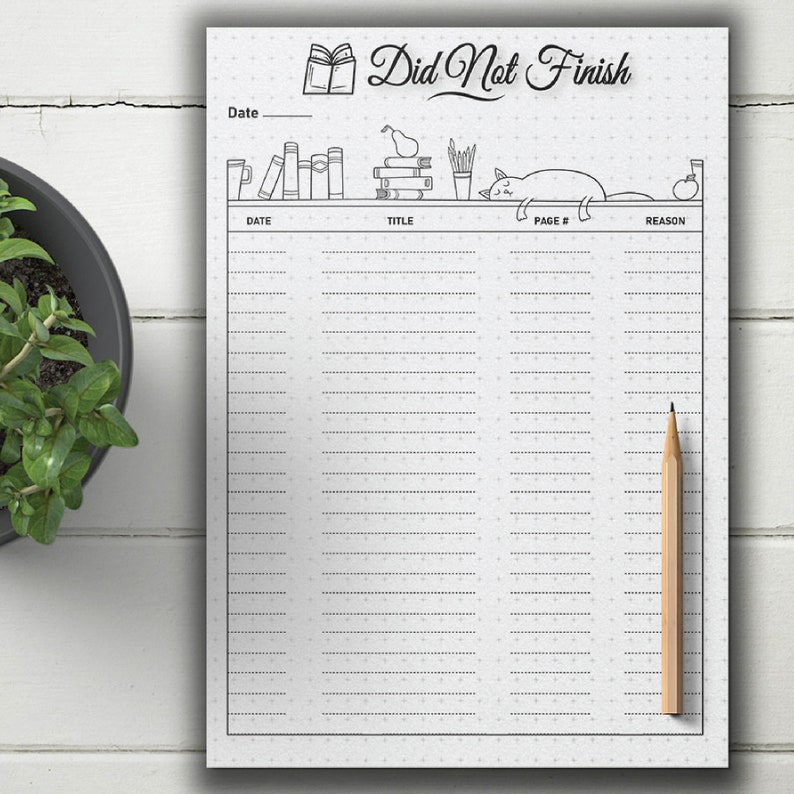 DNF Reading Tracker: A4 Printable Journal Page (PDF) - Etsy Australia