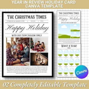 Year In Review Holiday Card Template: Minimalist Photo Design (Editable Canva Template)