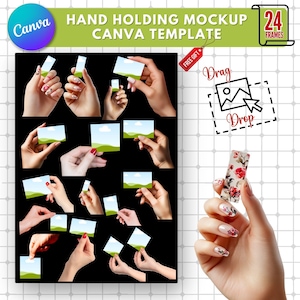 Hand Holding Mockup Bundle Template | Editable + Printable Canva Template | Custom Thumb Finger Mockup | DIY Card & Sticker Holding Mockup