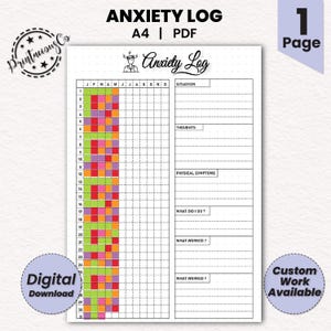 Anxiety Log | A4 Journal Page | Printable Tracker | Anxiety Tracker | Habit Tracker | Anxiety Journal | Anxiety Worksheet | Mood Tracker