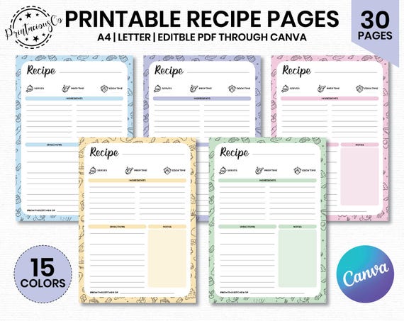 Editable Recipe Book Template: Minimalist Recipe Cards (A4 & US Letter PDF)