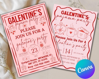 Galentine's Pajama Party Invitation Template |Editable Girls Valentines Pajama Party Card |Girls Night Party Invitation |Personalized Invite