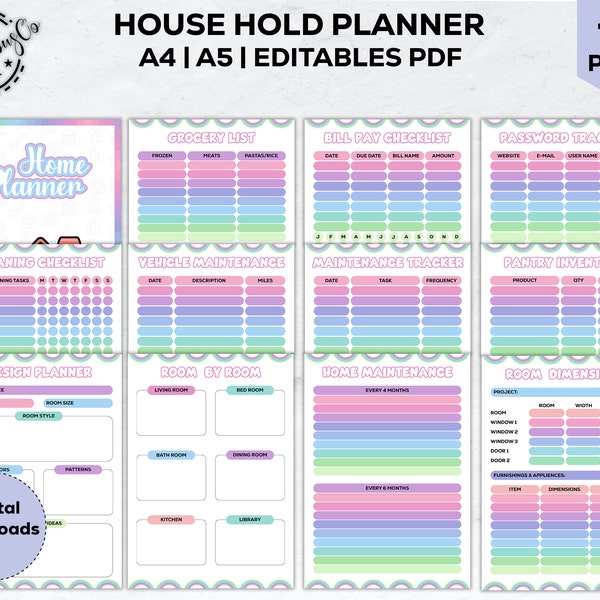 Household Planner | Printable Household Management Binder | Household Budget Template | Life Organizer PDF | Home Management | Cleaning Plan