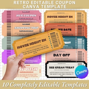 Retro Coupon Template |Editable + Printable Canva Template |Custom Birthday Coupons |DIY Coupons For Gifting |Personalized Love Coupons Gift