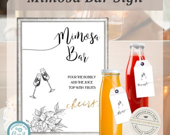 Mimosa Bar Sign | Mimosa Bar printable sign template | Mimosa Juice Tags | refreshment table decor sign | Template | Printable