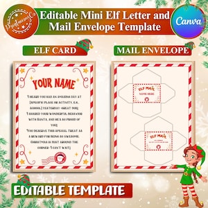 Editable Mini Elf Letter & Mail Envelope Canva Template (Printable)