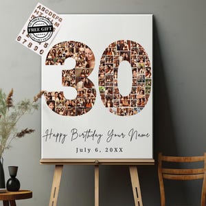 30th Birthday Number Photo Collage | Personalized 30th Birthday Gift for Her | Canva Frame Templates | 30th Anniversary Picture Collage