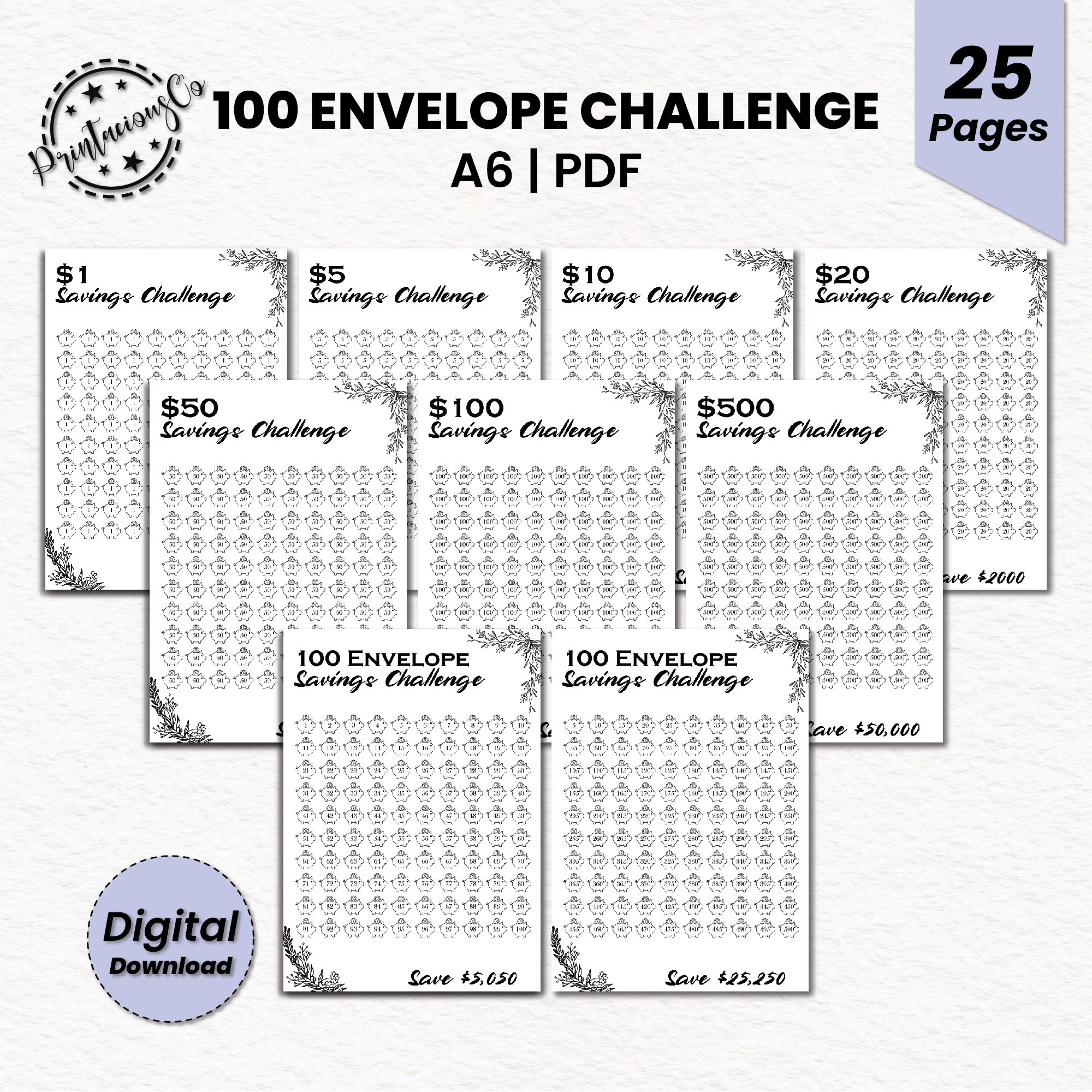 100 Envelope Challenge Printable Cash Envelope Money Saving Challenge ...