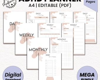 ADHD Planner: Daily Productivity, Goal Tracker (A4 PDF Digital Download)
