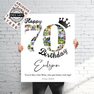 70th Birthday Photo Collage Templates | Personalized 70th Birthday Gift for Grandma Grandpa | Canva Frame Template | 70th Anniversary Gift