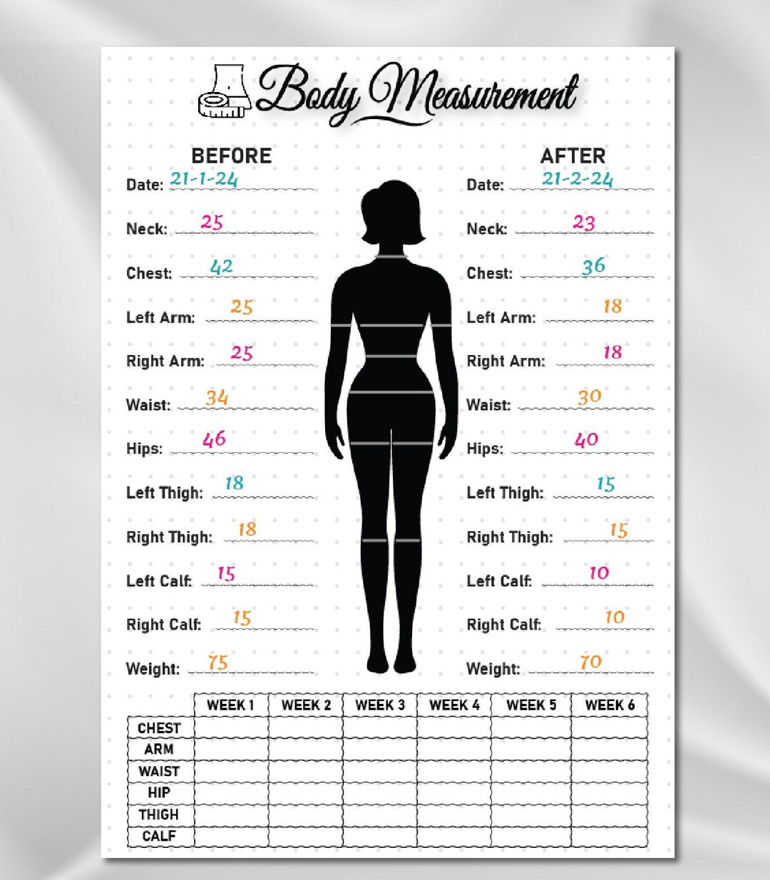 Body Measurements Tracker A4 Journal Page Printable Tracker Fitness ...