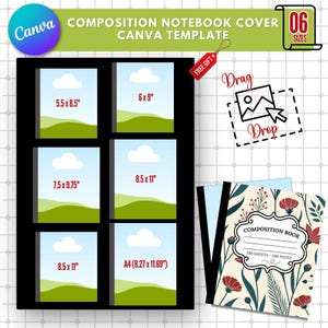 Editable Composition Notebook Cover Template: Printable DIY Book Frame (Canva Template)