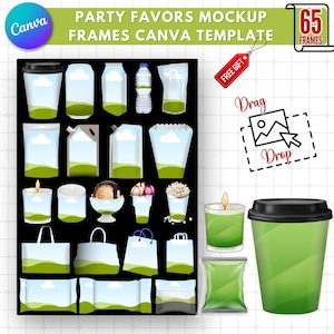 Editable Party Favors Mockup Bundle Template |Custom Birthday Party Favor Valentine Party Favor |DIY Juice Pouch Chip Bag Canva Frame Mockup