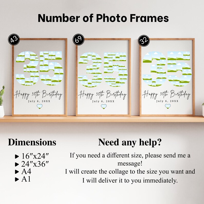 35th Birthday Number Photo Collage Gift Canva Templates (digital