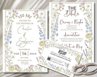 Elegant Floral Wedding Invitation Template |Editable Modern Neutral Wedding Card |Luxury Wedding Invite |Invitation With QR Code