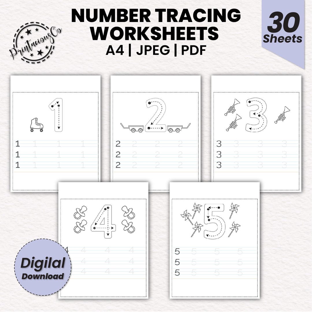30 Number Tracing Worksheets | Traceable Numbers | Toddler Workbook ...