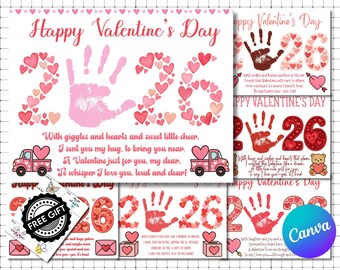 2026 Valentine's Day Handprint Craft |Printable Valentine Poem Keepsake Art |Valentine Activity Craft |Kids Paint Activity Keepsake Craft