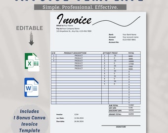 Invoice Template | Business Invoice | Modern and Professional Invoice | Editable Instant Download | Business Invoice | Printable Invoice