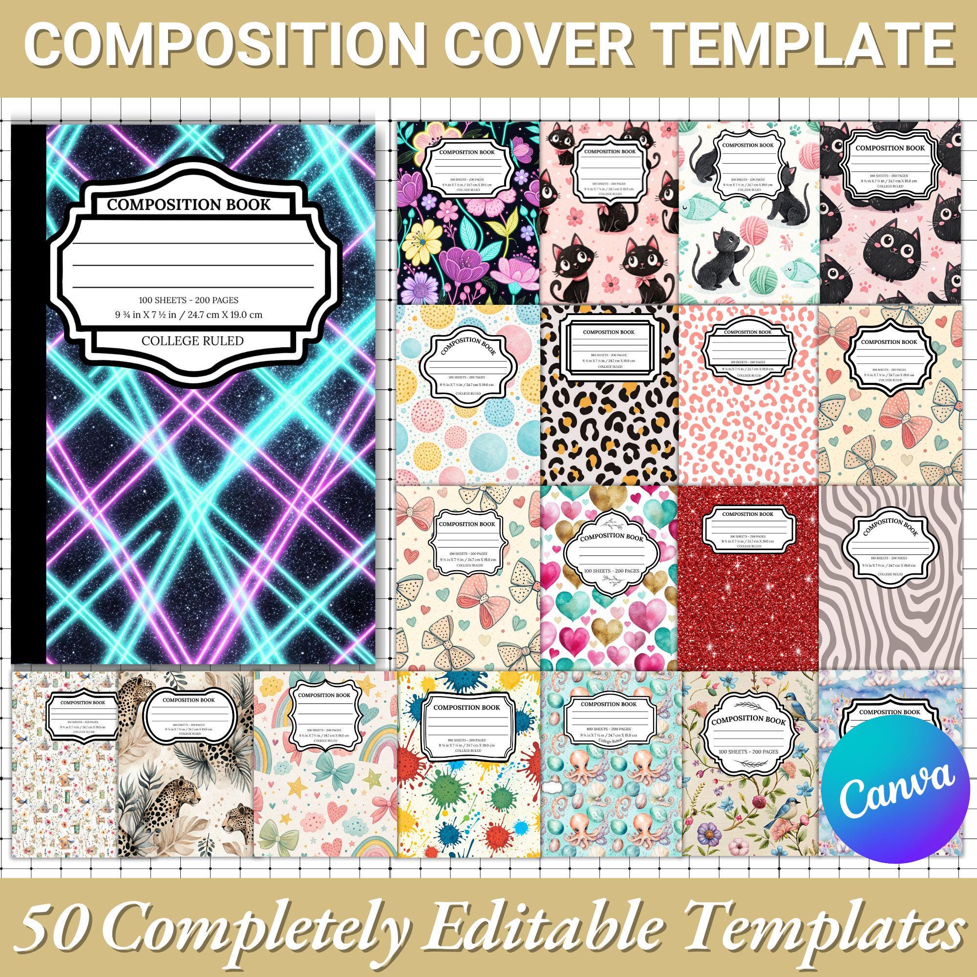 Editable Composition Notebook Cover Template | Canva DIY (digital ...