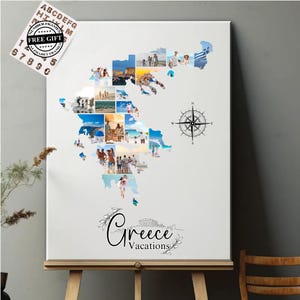 Bearbeitbare Griechenland Karte Reise Foto Collage Canva Vorlage | Benutzerdefinierte Gedenk Griechenland Foto Collage | Personalisierte Collage | Mache deine eigene Collage