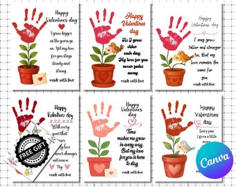 Valentine Handprint Craft Template |Printable Valentine Activity |Floral Bouquet Handprint Art |Handprint Love Keepsake |Memory Keepsake Art