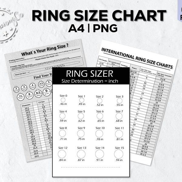 Ring Size Chart | Printable Ring Sizer | Ring Size Finder | Printable Measuring Tool | International Ring Size Chart | Measure Ring Size