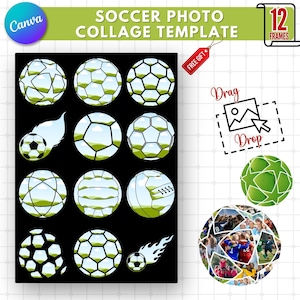 Bearbeitbare Fußball-Fotocollage Canva-Vorlage | Benutzerdefinierte Sportfoto-Collage-Vorlage | Geschenk für Fußballliebhaber | Fußball Spieler Geschenk