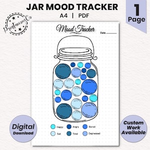 Jar Mood Tracker | A4 Journal Page | Printable Tracker | Daily Tracker | Daily Mood Tracker | Monthly Tracker | Journal Template