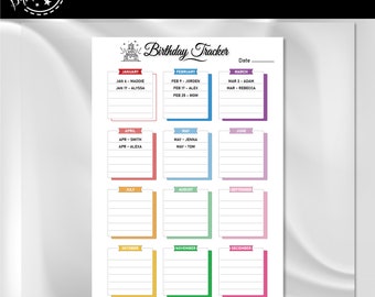 Birthday Tracker | A4 Journal Page | Printable Tracker | Birthday Calendar | Birthday Reminder | Birthday Organizer | Printable Birthday Log