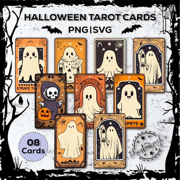 Cute Tarot Card Svg | Cute Ghost Svg | Cute Ghost Tarot Cards Svg | Halloween Svg | Cut Files | Tarot Card Deck Printable | Tarot Cards Svg