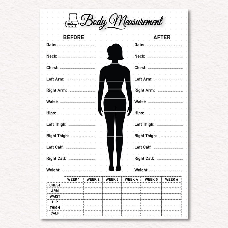 Body Measurements Tracker: A4 Printable Fitness Journal (PDF) - Etsy