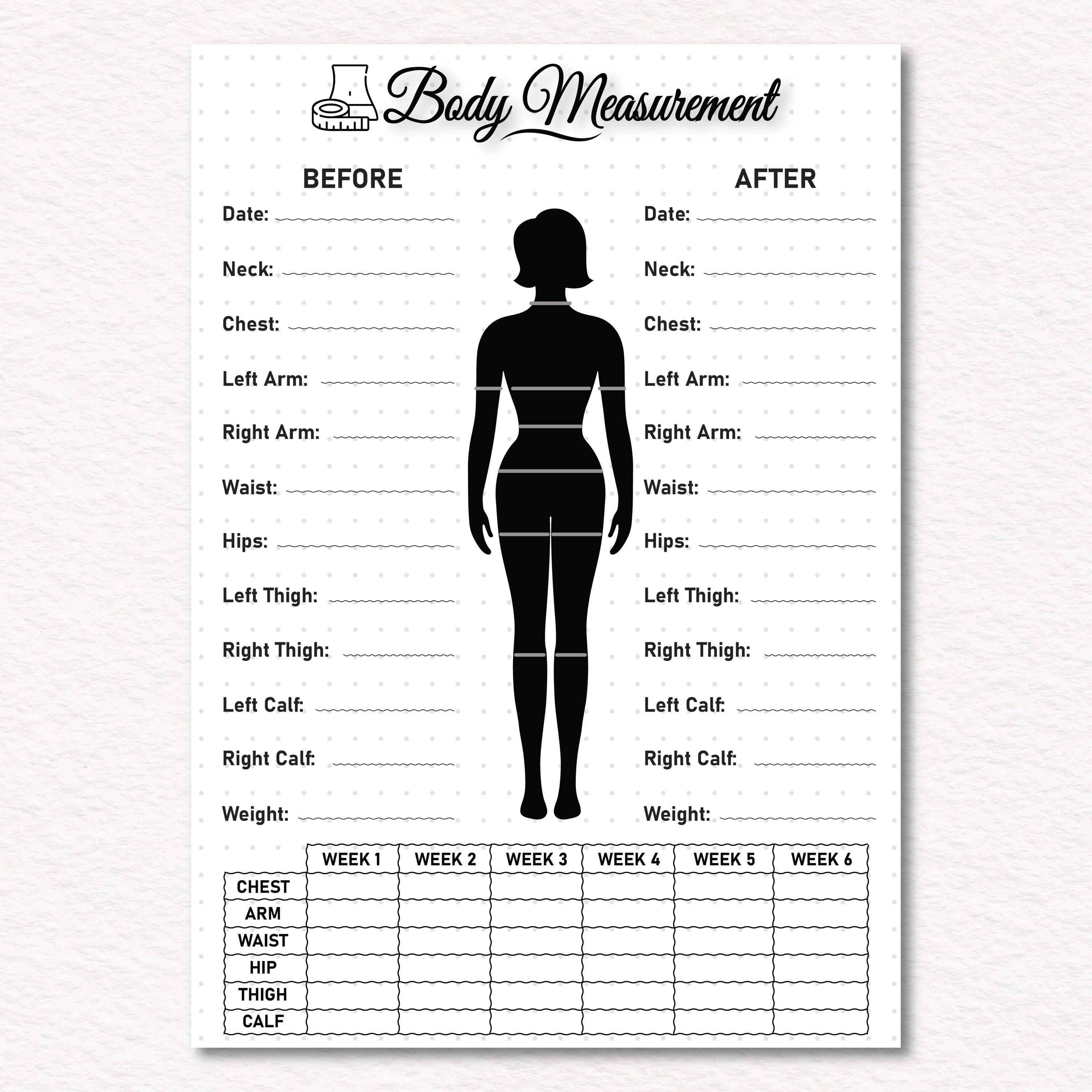 Body Measurements Tracker: A4 Printable Fitness Journal (PDF) - Etsy