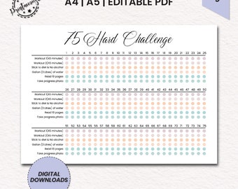 Editable 75 Hard Challenge | 75 Hard Tracker | 75 Hard Printable | 75 Day Challenge | Lifestyle Challenge | 75 Hard Journal