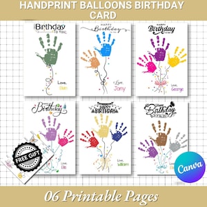 d'anniversaire ballons empreinte de main | Carte d'anniversaire empreinte de main | Art souvenir empreinte de main | Cadeau d'anniversaire pour enfant en bas âge | Cadeau empreinte de main pour professeur