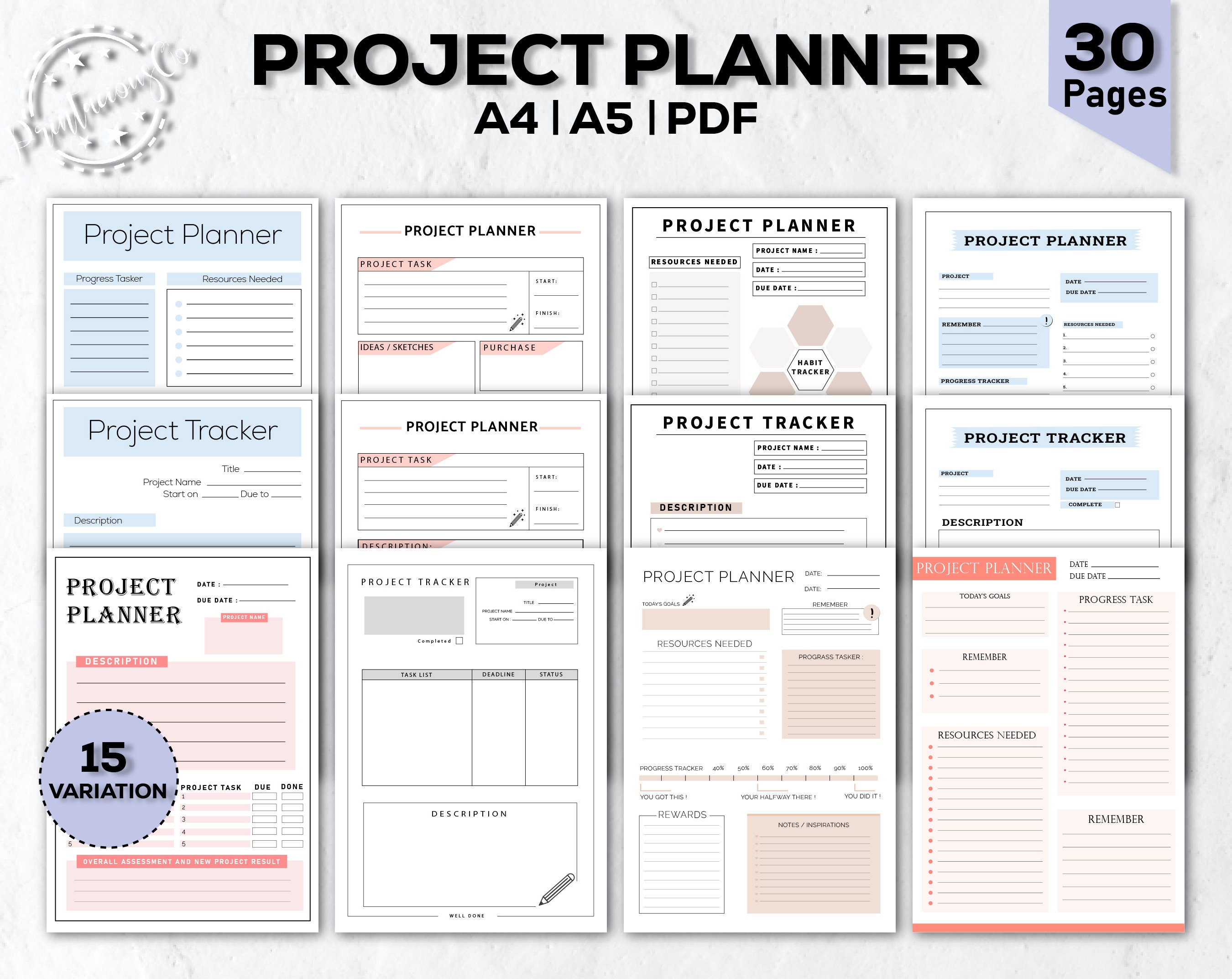 Project Planner Printable: Productivity & Task Tracker (A4, A5, US ...
