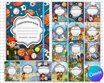 Boy Composition Book Cover Template: Editable DIY Design (Digital Download)