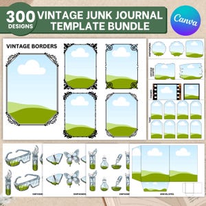 ジャンク ジャーナル Canva テンプレート | 編集可能 + 印刷可能なジャンク ジャーナル フレーム | 封筒 | タグ | カード | チケット | 要素 | 編集可能な Canva テンプレート DIY