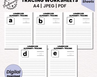 Lowercase Alphabet Tracing Worksheets: Handwriting Practice (Digital Download)