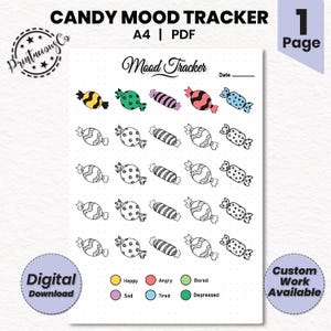 Candy Mood Tracker | A4 Journal Page | Printable Tracker | Daily Tracker | Daily Mood Tracker | Monthly Tracker | Journal Template