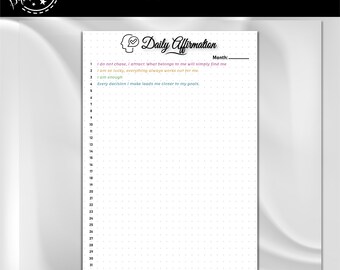 Daily Affirmation Page | Gratitude Journal | Positive Affirmation | Printable A4 Journal Page | Monthly Tracker | A5 Journal Template