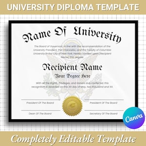 Editable University Diploma Canva Template |Custom College Diploma |Graduation Certificate Template |Degree Template |Completion Template