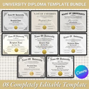 University Diploma Template Bundle |Custom College Diploma |Graduation Certificate Template |Degree Template |Completion Template