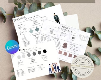 Groomsmen Info Card Bundle: Editable Wedding Party Details (Digital Download)