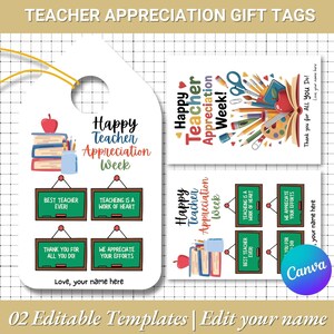 Teacher Appreciation Gift Tag | Printable Gift Tags | Canva Template | Gift Tags | Thank You Teacher Tag | Gift Tag | Teacher Appreciation